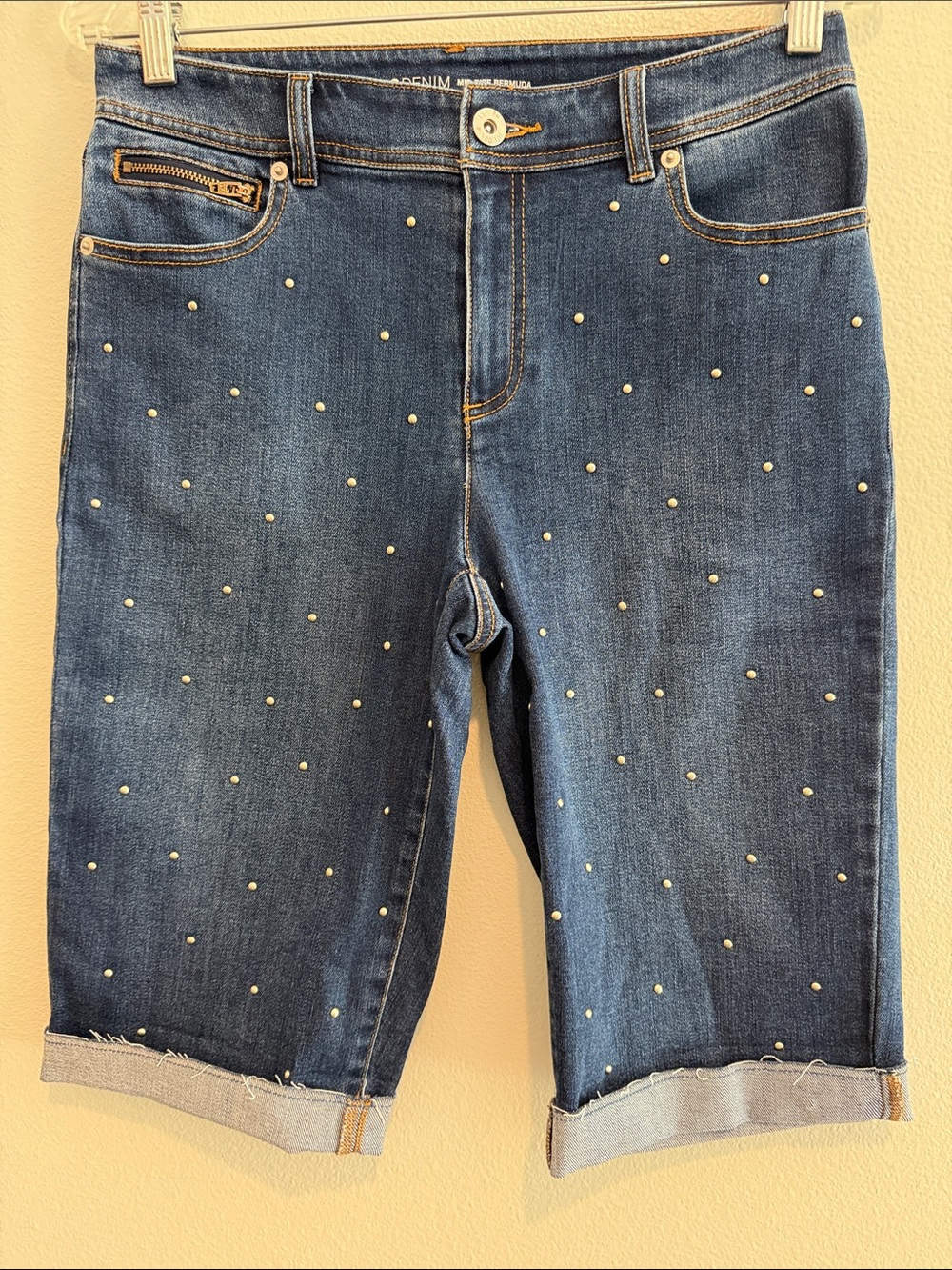 INC DENIUM MIDRISE BERMUDA WOMENS Studded Denim Shorts